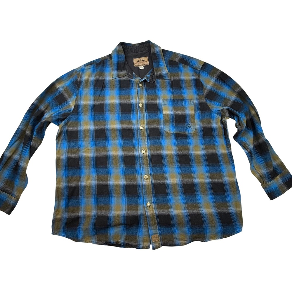 Legendary Whitetails Deer Gear Plaid Flannel Shirt 3XL‎ Blue Black thick warm